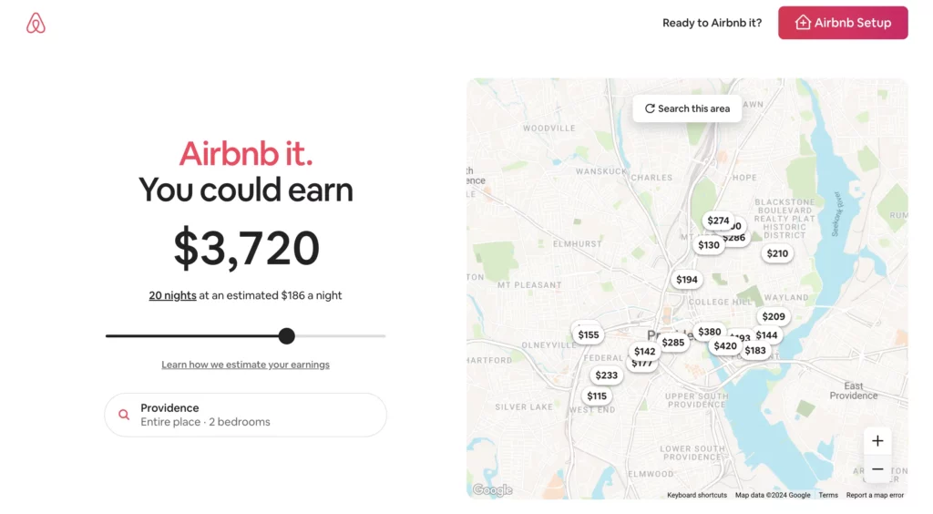 airbnb host calculator for Providence